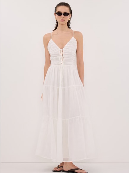 Dissh White Lace-Up Bodice Spaghetti-Strap Maxi Dress